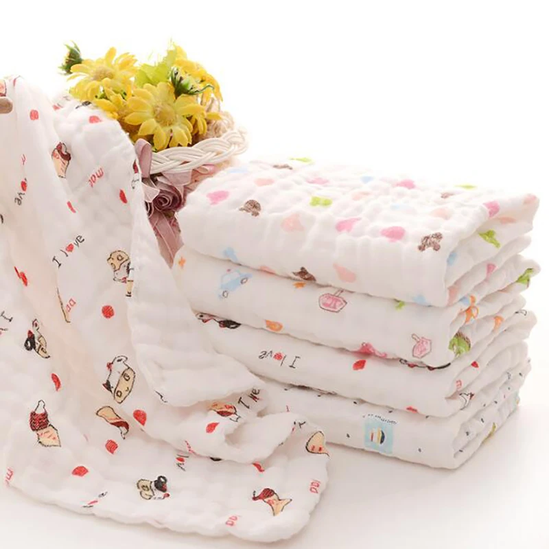 Новое Детское муслиновое полотенце полотенца для новорожденных шарф 6 слоев складной стиль мультфильм печать 30*30 см детские милые вещи YTM003