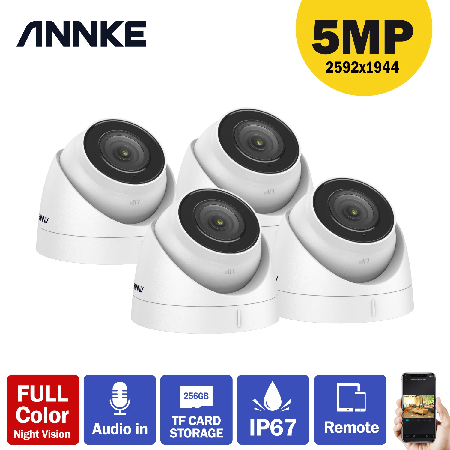 ANNKE 4 шт. Ультра HD 5MP POE камера для улицы помещений защита от атмосферных