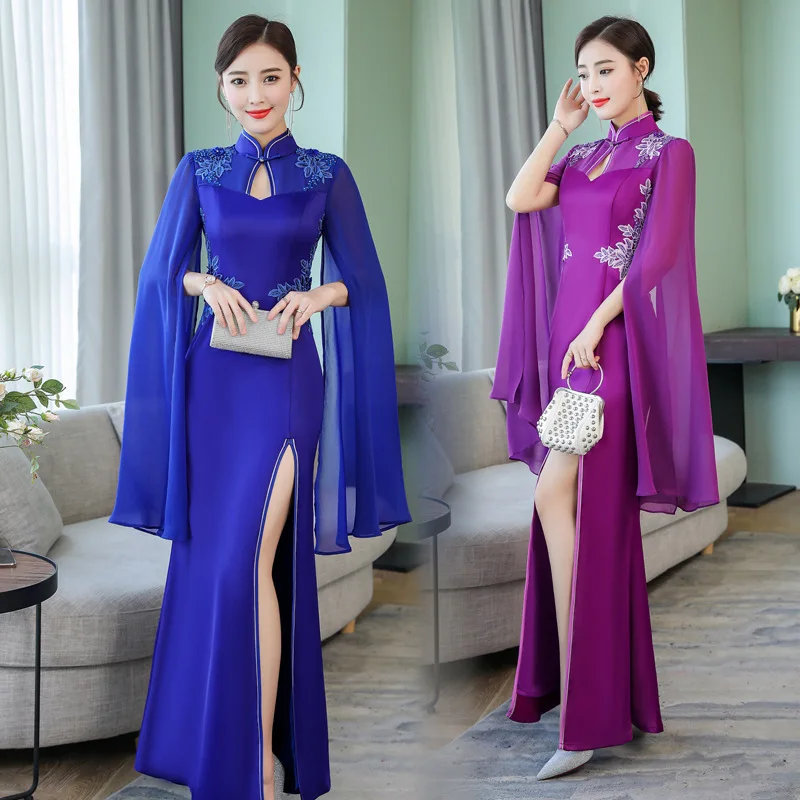 

2020 Summer Wear New Style Old Shanghai Performance Catwalks Female Cheongsam Long Elegant Chinese-style Evening Gown Dress