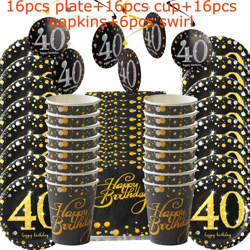 53pcs gold 40 sets WEIGAO, 54 шт., Золотая бумажная салфетка под тарелку кружку, набор вихрей, 30-й, 40-й, 50-й, 60-й одноразовые столовые приборы для взрослых, украшения на день рождения - Цвет: 53pcs gold 40 sets