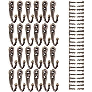 

New 24 Pieces Coat Hooks Single Wall Mounted Robe Hook Vintage Hanger and 50 Pieces Screws (Black)