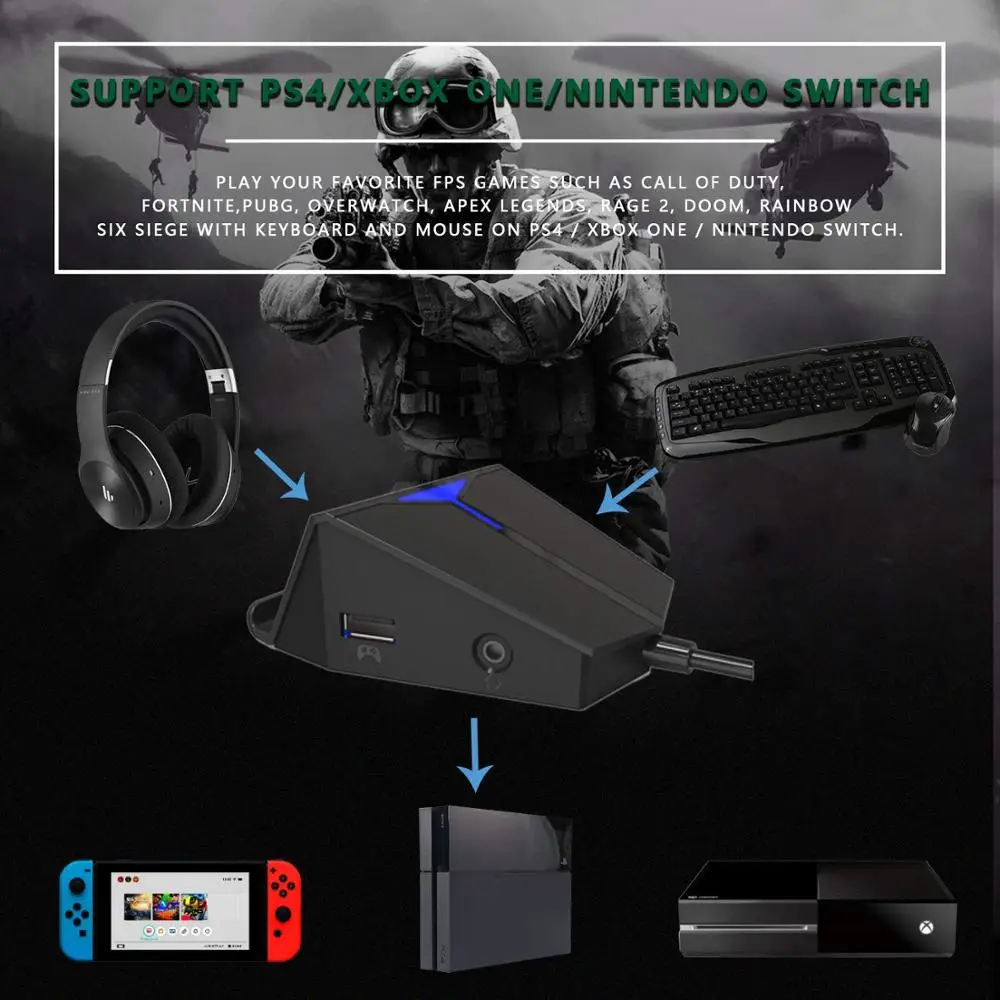 Darkwalker Keyboard And Mouse Converter For Ps4 Xbox One Nintendo Switch Consoles Pc Support Voice Chat For Pubg Call Of Duty Gamepads Aliexpress