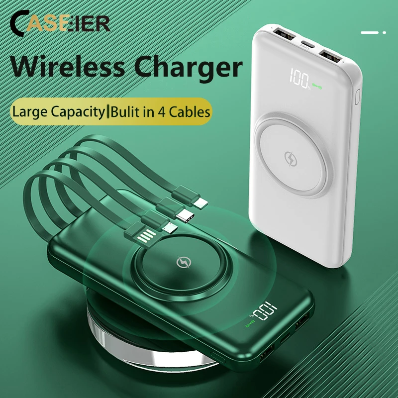 Cargador inalámbrico de 20000mAh para móvil, Powerbank con 4 Cables para Samsung, iPhone 12, Mini Pro Max, 10000mAh