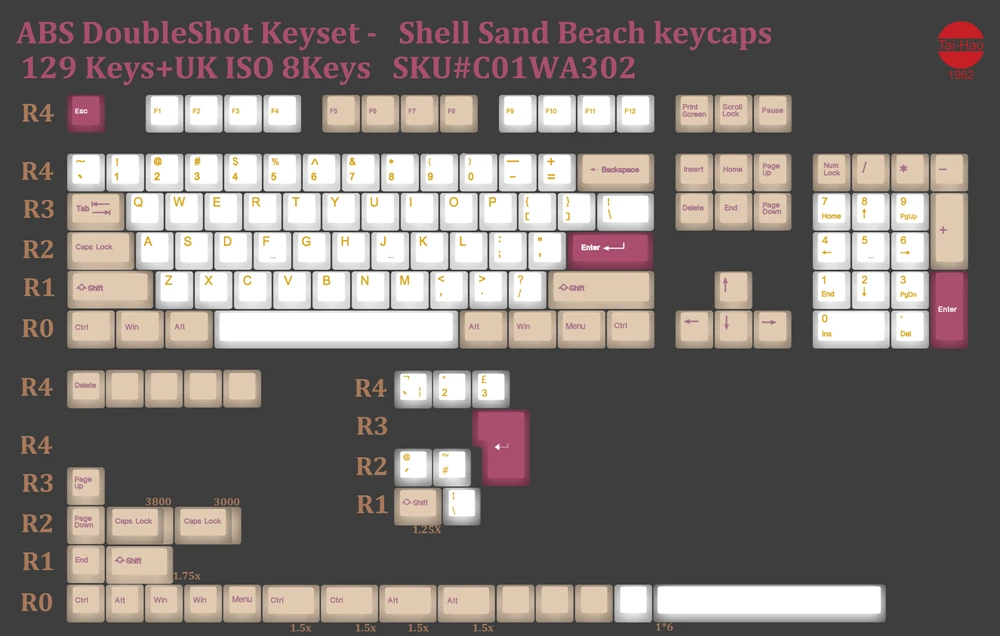 Keycaps para Faça Taihao Concha Areia Praia Duplo Tiro Você Mesmo Jogo Teclado Mecânico Oem Perfil Bege Amarelo Cinza Iso 1.75u Deslocamento Abs - Imagem 2