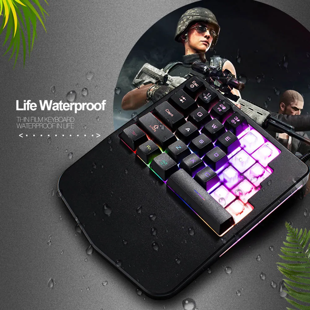  28 Keys Wired Mini Keyboard Rainbow Backlight One Hand USB Keypad for Dota OW PUBG Game PUO88