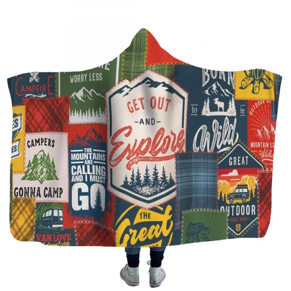 

Soft Hooded Blanket For Adults 3d Printed Hooded Blanket Sherpa Winter Warm Hoodie Throw Blanket Home Picnic Travel Mantle