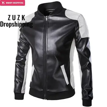 

Drop ShippingEnvmenst , PU Leather Jacket Men Plus Size Leather Standing Collar Jackets Coat Men Patchwork Fashion Jackets