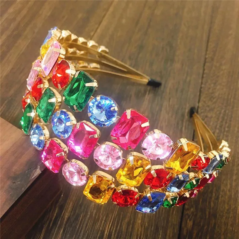 4 Styles Full Crystal Colorful Baroque Headband For Women Sparkly Three-in-one Black Rhinestones Hairbands Hair Accessories color copper plated gold three dimensional simulation small flower pendant pendant diy manual accessories