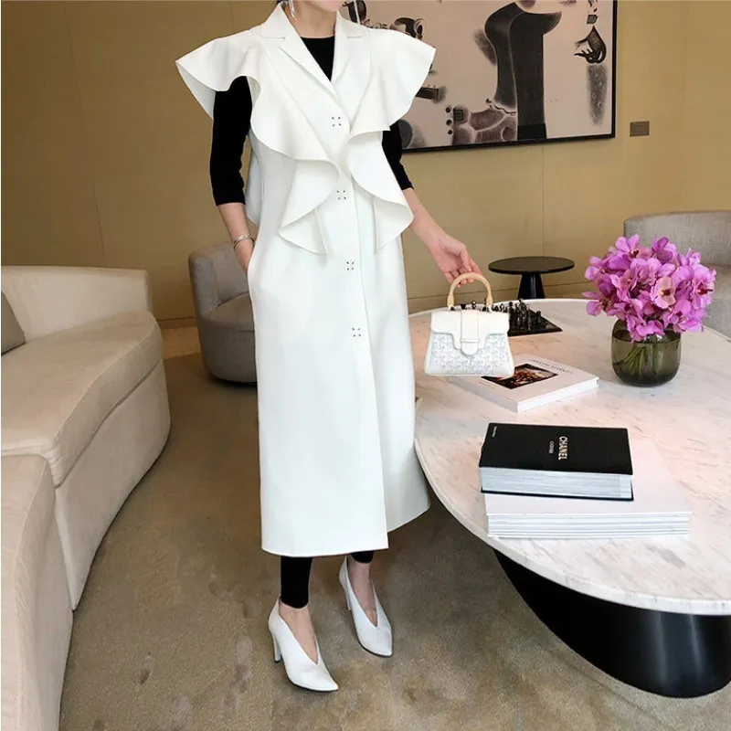 

[EWQ] 2019 Spring Autumn New Pattern V- Collar Short Sleeve Single Breasted Patchwork Ruffles Vintage Vest Women AH08001