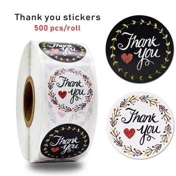 

50pcs Round Floral Thank You Stickers Black and white 2 stylesfor Wedding Favors and Party Handmade Stickers Envelope Seal