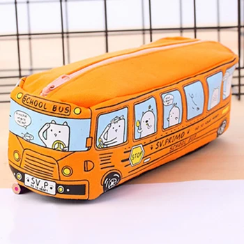 

Portable Gift Canvas Animal Bus Zipper Closure School Student Cute Stationery Large Capacity Pencil Storage Pen Bag