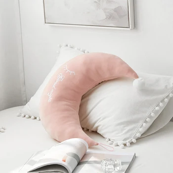 

Pink Moon Shaped Pillow Kids Girl Bedroom Decor Crystal Fleece Removable Cushion Inner Rebound Cotton Sleep Pillow Home Gift