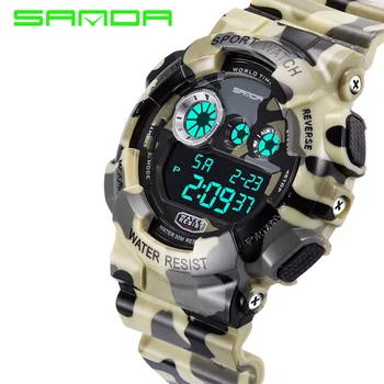 

SANDA 289 Men's Watch LED Digital Camouflage Sport Waterproof Wristwatch Military Running Climbing Outdoor Clock