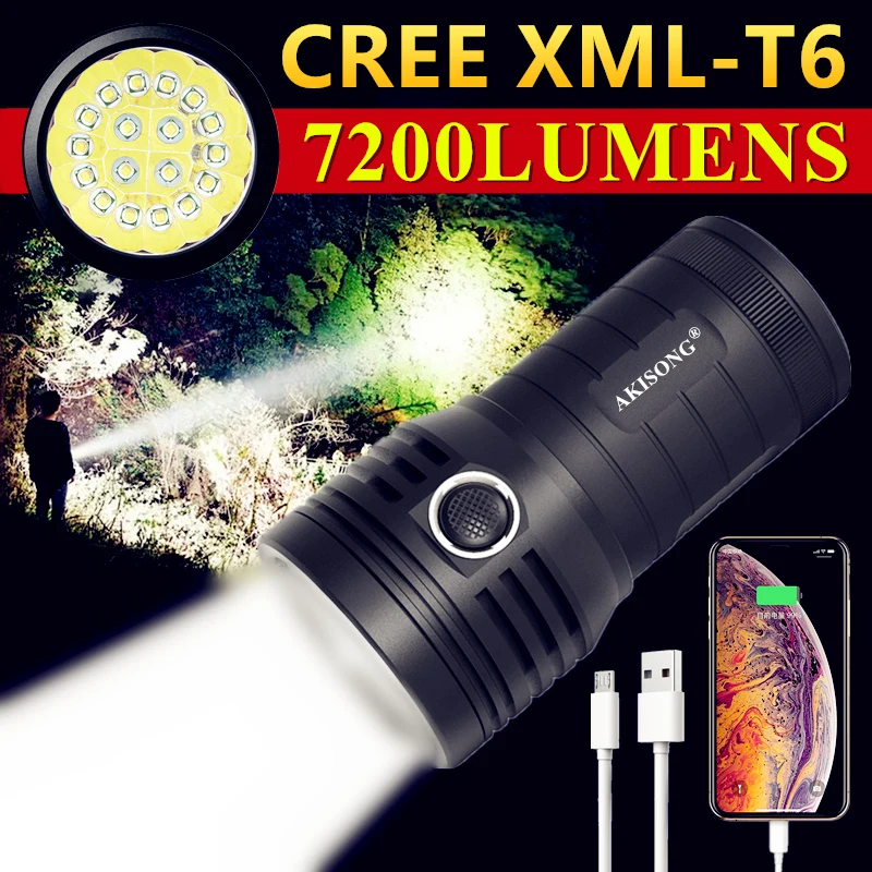 

CREE XML-T6 High Power Outdoor Camping USB Charging 3-18LED Flashlight Built-in 18650 Hunting Powerful Lantern Tactical Torch