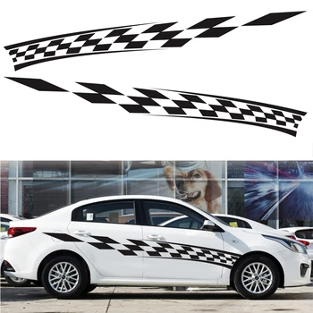 

Striped Plaid Totem Car Body Sticker Plaid Flag Side Skirt Sport Edition Universal Style Personality Door Sticker