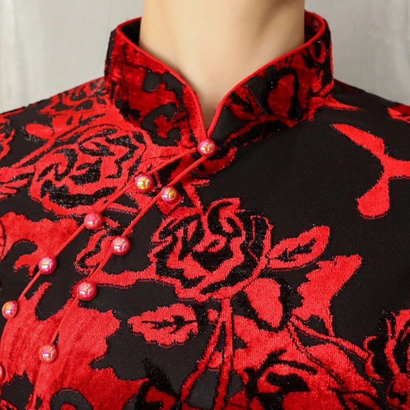 Китайский стиль, свадебное кружевное платье для мамы, осень и зима, Cheongsam, Ретро стиль, элегантное, длинное, тонкое платье, с высокой открытой пяткой, костюмы XL