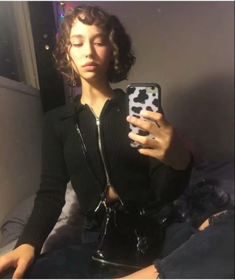Повседневный свитер с v-образным вырезом, женский кардиган на молнии с длинным рукавом, вязанные топы, Осень-зима, Pull Femme Nouveaute