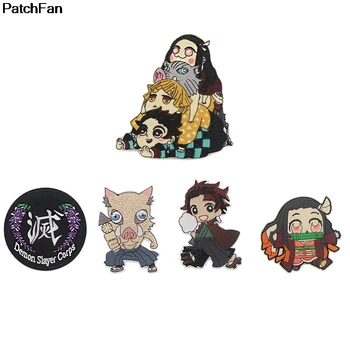 

A3430 5pcs/set Patchfan Anime Kimetsu no Yaiba Embroidery Patches For Clothes Patch DIY Applique Accessory Patches Clothing