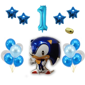 

Free Shipping 21pcs Sega Sonic the Hedgehog Super Hero Double Side Foil Balloon Party Latex balloons decoration supplies Ribbon