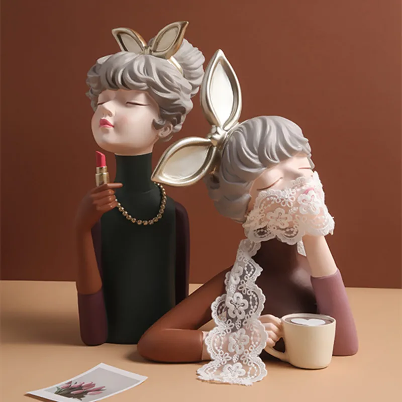 NORTHEUINS Resin Girl Figurines for Interior Modern Home Decoration Statues Sculpture Desk  Decor in the Girl's Room Accessories