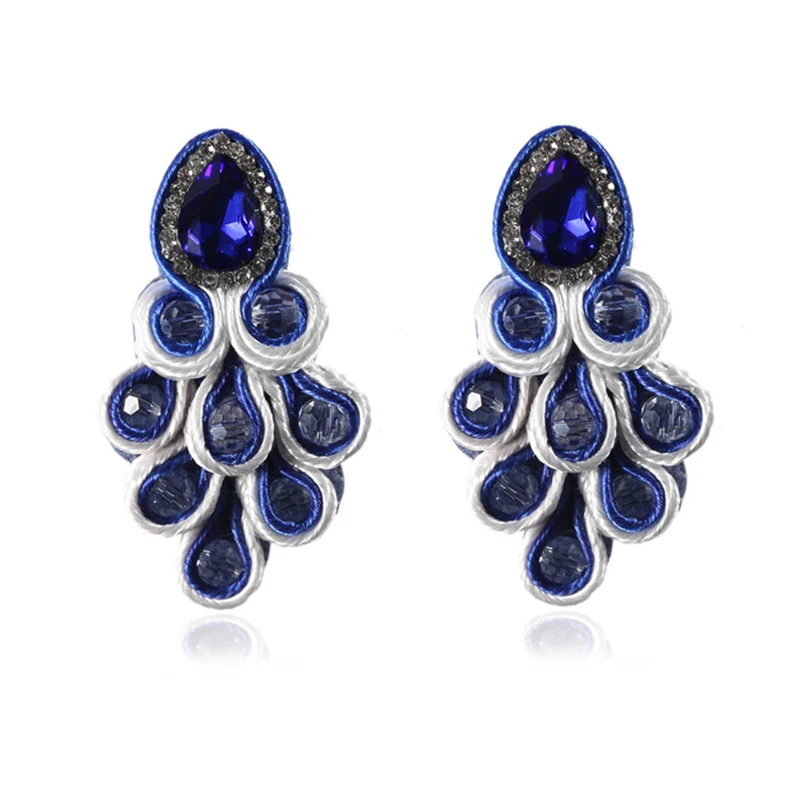 Handmade Soutache Drop earrings weaving blue black and white Rhinestone decoration women's jewelry beautiful earring Design new 6