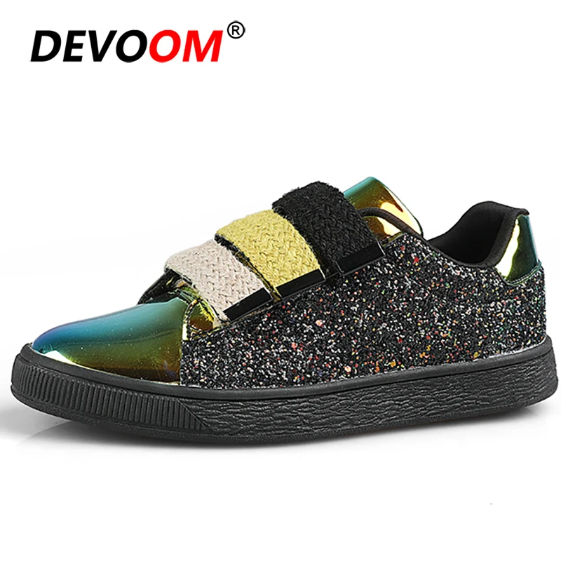 2020 Скейтбординг обувь Для женщин блестками chaussure Basket Femme Черные кроссовки