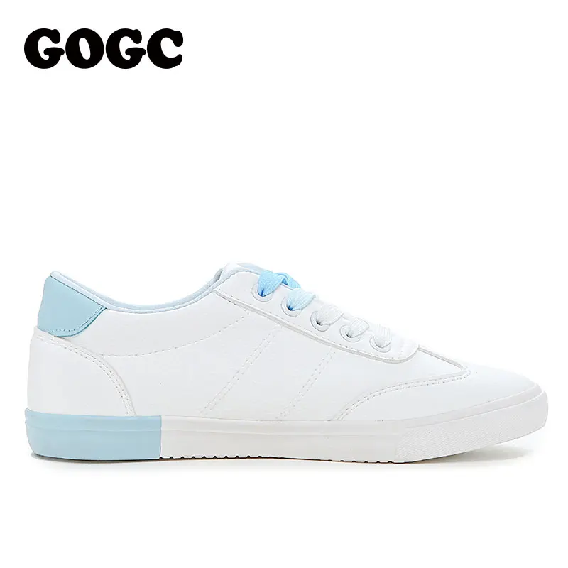 Женские кроссовки на плоской подошве GOGC белые из вулканизированной кожи