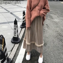 Gaganight бархатная элегантная Весенняя Осенняя длинная юбка однотонная плиссированная Однотонная юбка Модная высокая эластичная талия Fladas корейский стиль, лоскутные