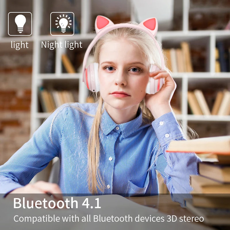 Bluetooth светящиеся наушники с кошачьими ушками цветная светодиодная подсветильник