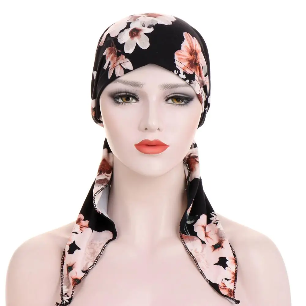 Nuove donne foulard stampa cotone cappello turbante setoso chemio