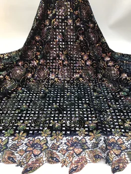 

African Sequins Net Lace Fabric High Quality Embroidery 2019 Nigerian French Velvet Tulle Lace Material For Party