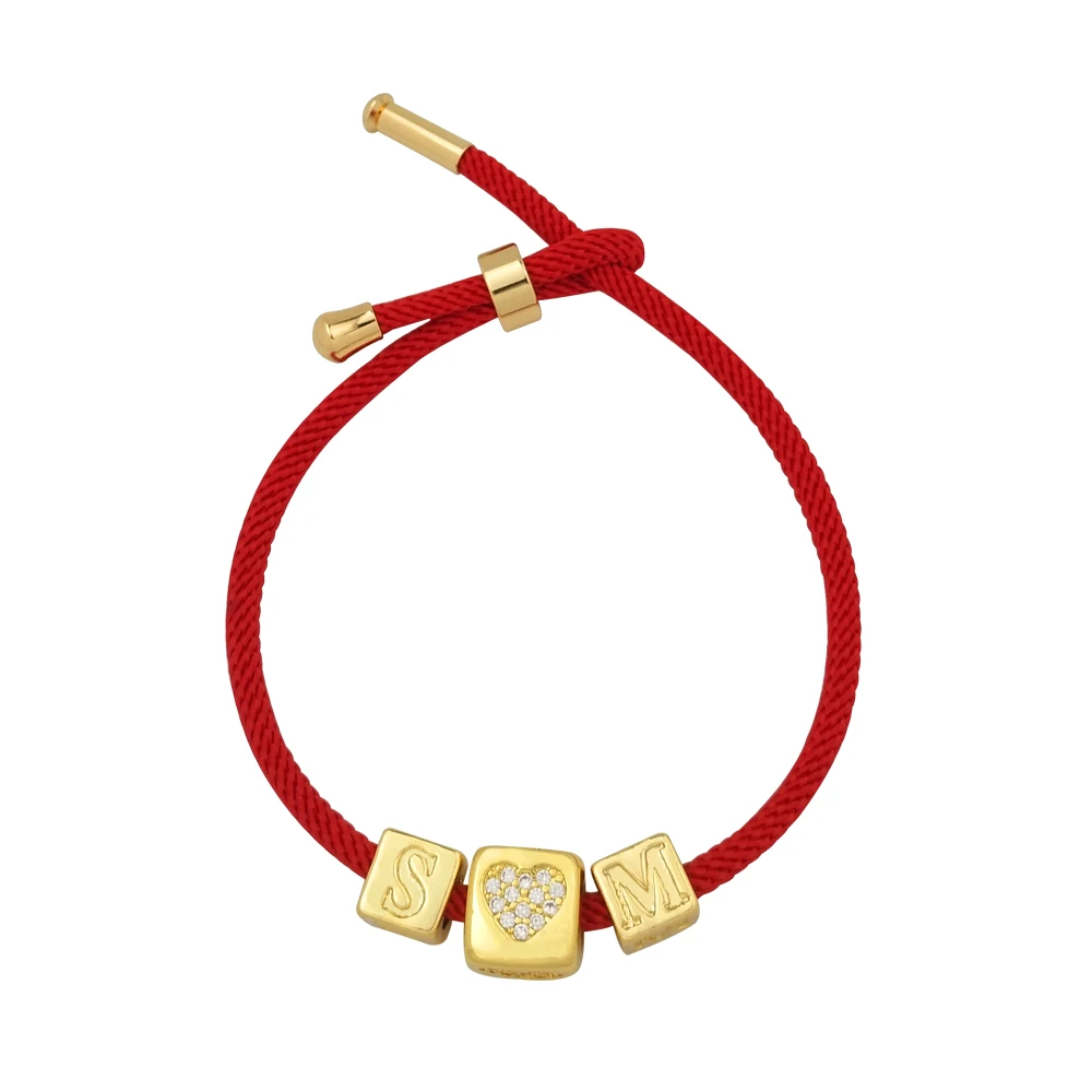 

Red Rope Initial Bracelet for Man Gold Filled 26 Letter Bracelets 2020 CZ Gold Filled Jewerly DIY String Cube Letter Bracelets