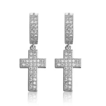 

Iced out Dangle Cross Huggie Hinged Hoop Earrings for Men Women 2 Rows CZ Style Fashion Jewelry Gifts Drop shipping