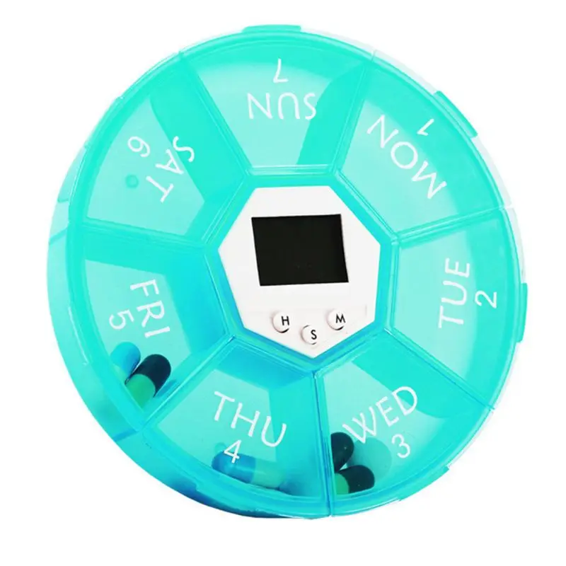 7 Grids Pill Box Electric Reminder Timer Alarm Weekly Round Organizer Medicine Case