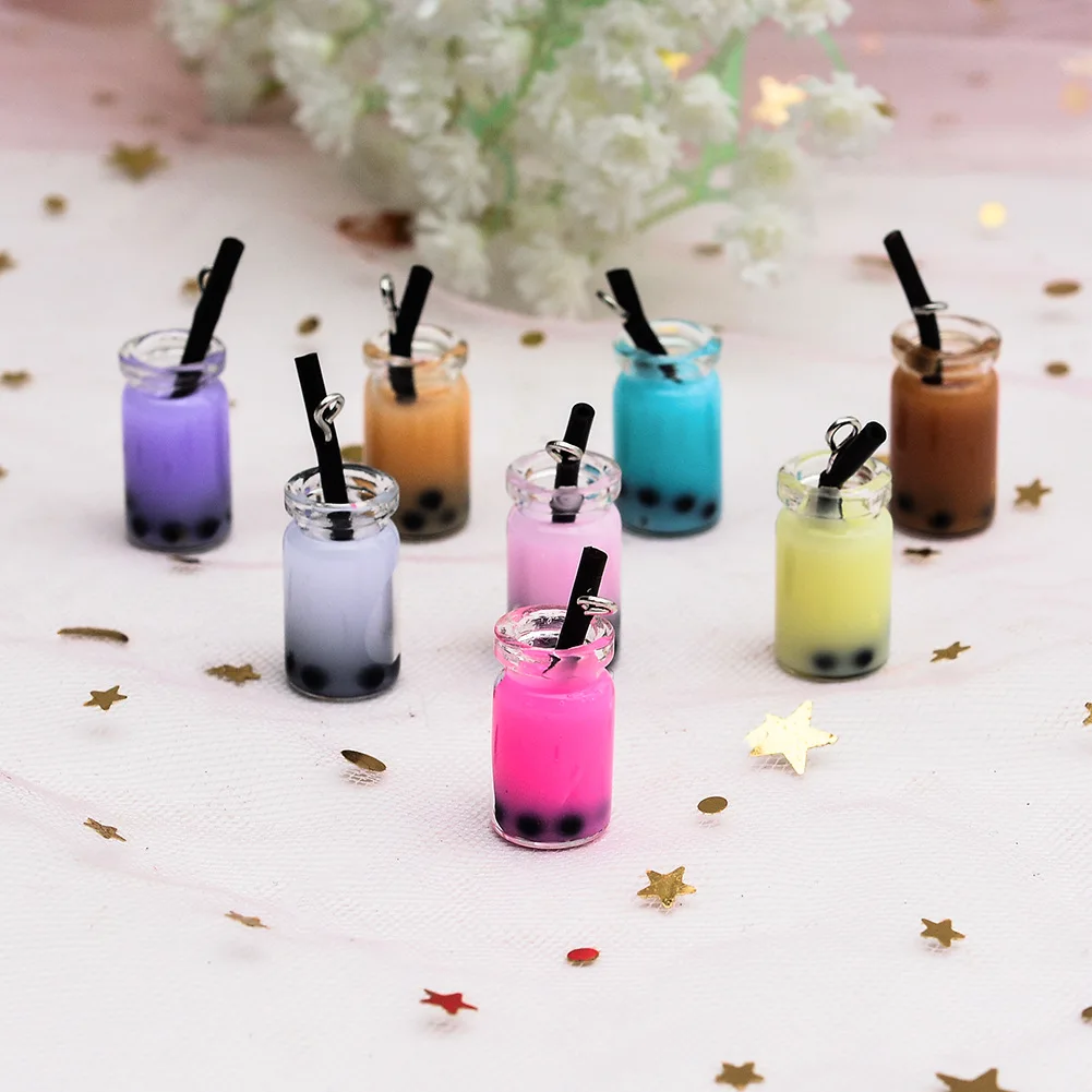 Pearl Earrings Necklace Resin Bottle Pendant Bubble Tea Charm