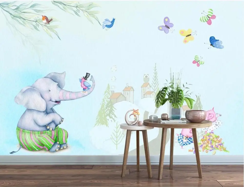

XUE SU Wall covering custom wallpaper mural warm simple European watercolor elephant tooling background wall