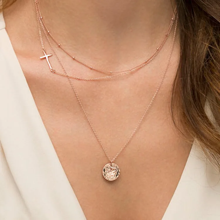 

Europe And America Fashion Street Snap Cool Multilayer Luck Cross Sequin Short Necklace Xl249