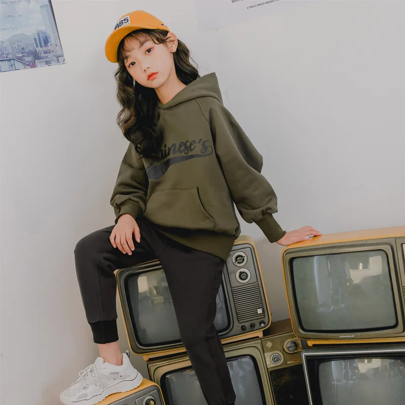 

2019 New Teens Girls Hoodies Sweatshirts Letter Print Long Sleeve Cotton Fashion Casual Hoodie Girl Kids Hoodies for 6 8 10 12 Y