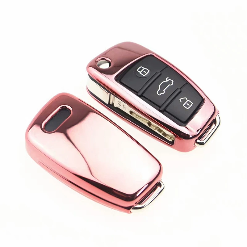 Мягкий чехол для автомобильного ключа из ТПУ для Audi A1 A3 A4 A5 C6 A7 A8 R8 Q7 A6 C5 автомобильный держатель - Название цвета: Розовый