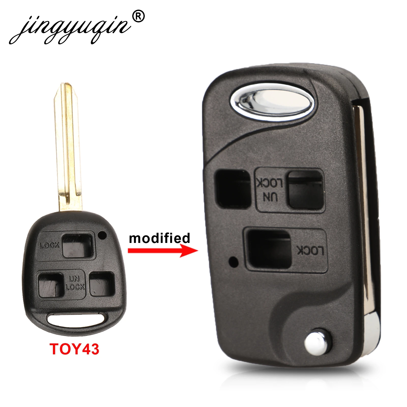 Jingyuqin модифицированный флип 3 кнопки дистанционного ключа оболочки для TOYOTA FJ/LAND CRUISE CAMRY TOY43 складной чехол Брелок чехол