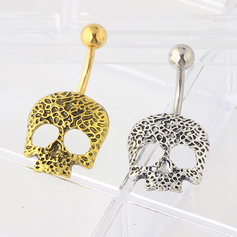 

JUNLOWPY Mix 2 Color Skull Navel Piercing Wholesales Body Jewelry Belly Button rings 14g Sexy Belly Jewelry drop ship