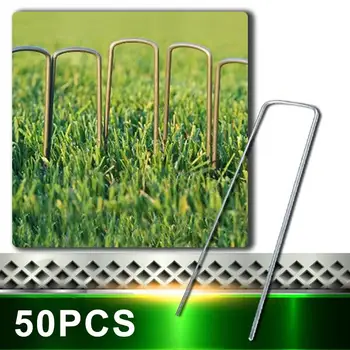 

50pcs/Pack Garden Peg Silver Metal U-Shape Garden Staple Garden Ground Nail Film Fixed Pegs Gardening Fixing Tools Film Peg