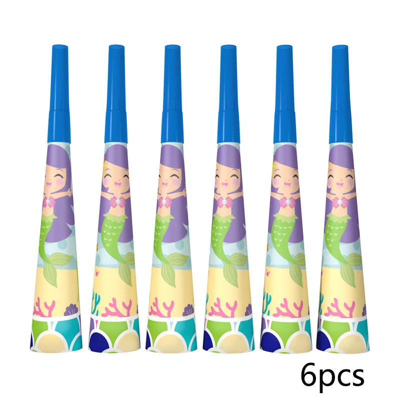 horn 6pcs 3 шт Русалочка хвост бумажный мешок детский душ вечерние экологически чистые крафт бумажный подарочный пакет мешок для русалки тема вечерние поставки - Цвет: horn 6pcs