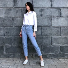 GUUZYUVIZ повседневные джинсы женские винтажные Женские джинсы для женщин в стиле бойфренд джинсы с высокой талией синие шаровары джинсовые штаны Mujer