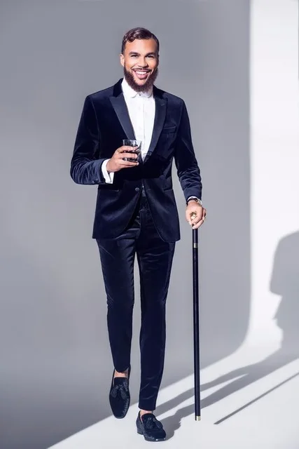 

Burgundy Velvet Slim Fit MenSuit Handsome Groomsmen Tuxedos Wedding Prom Performance Velour Mens Suits (Jacket+Pants) terno