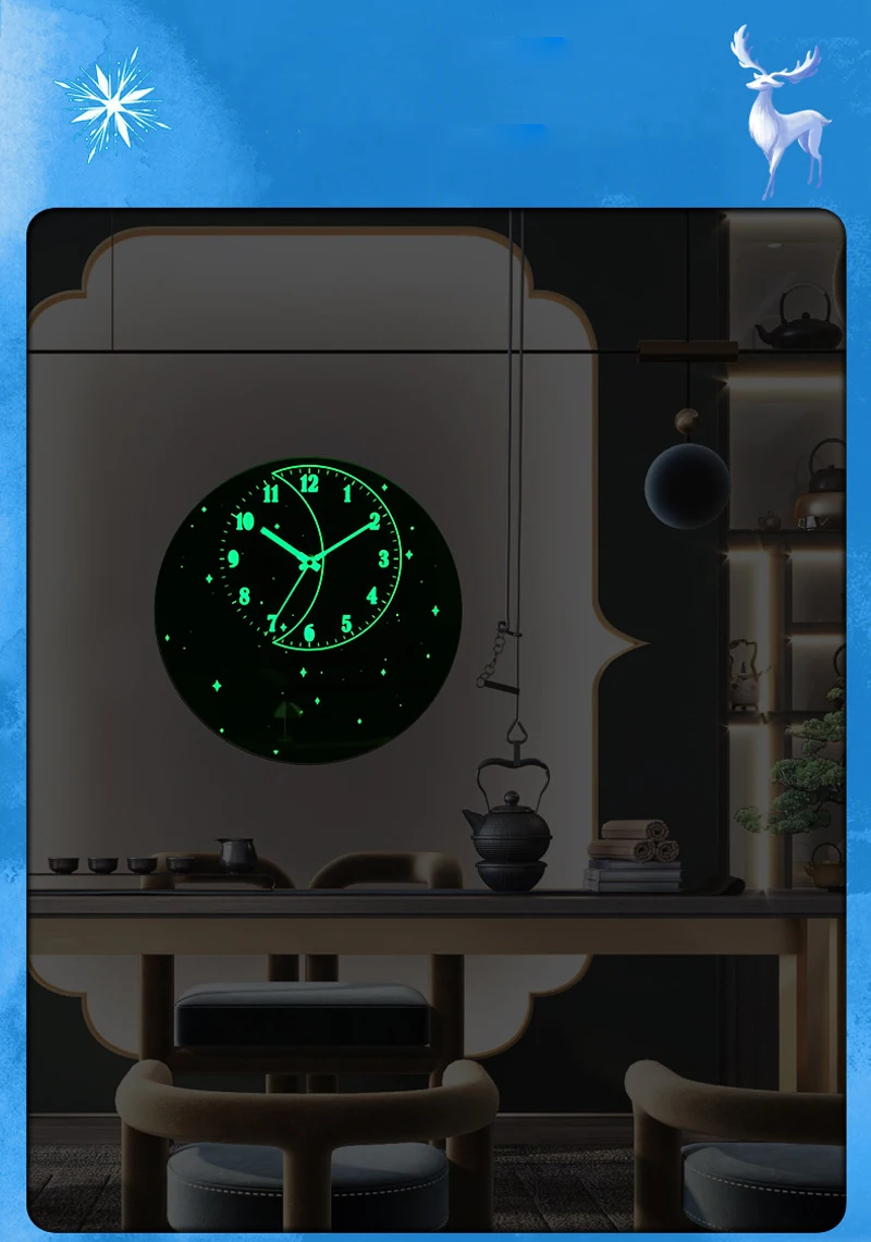 Luminous Silent Non-Ticking Kitchen Wall Clocks 12 Inch Wood Wall Clock With Night Lights Indoor Outdoor Living Room Decoration