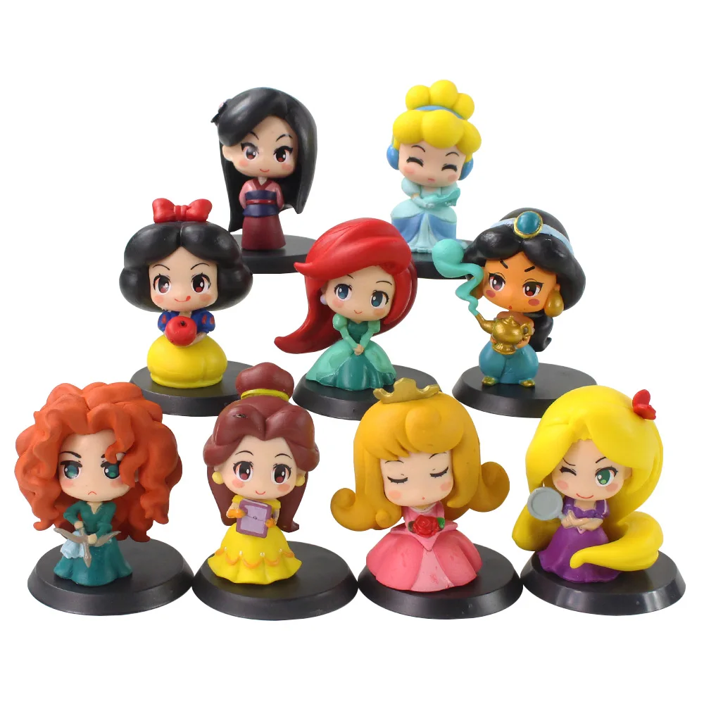 Экшн-фигурка принцессы из ПВХ 6 см 9 шт./лот Disney Merida Mulan Ariel Belle Белоснежка Аврора