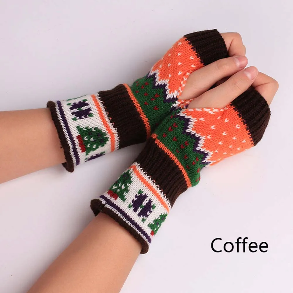 Christmas Tree gloves Woolen Winter Warm Half Mitten Women Fingerless Gloves half finger computer gloves color Warm gloves