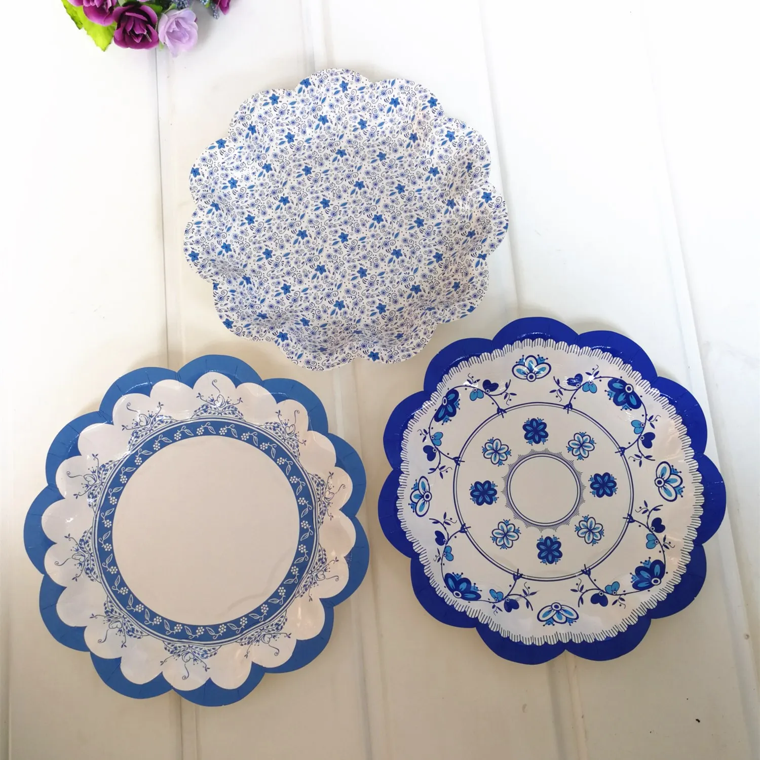 

European Style Blue And White Porcelain Disposable Plates Vintage Floral Paper Plates Tea Party Picnic Tableware Plates Supplies