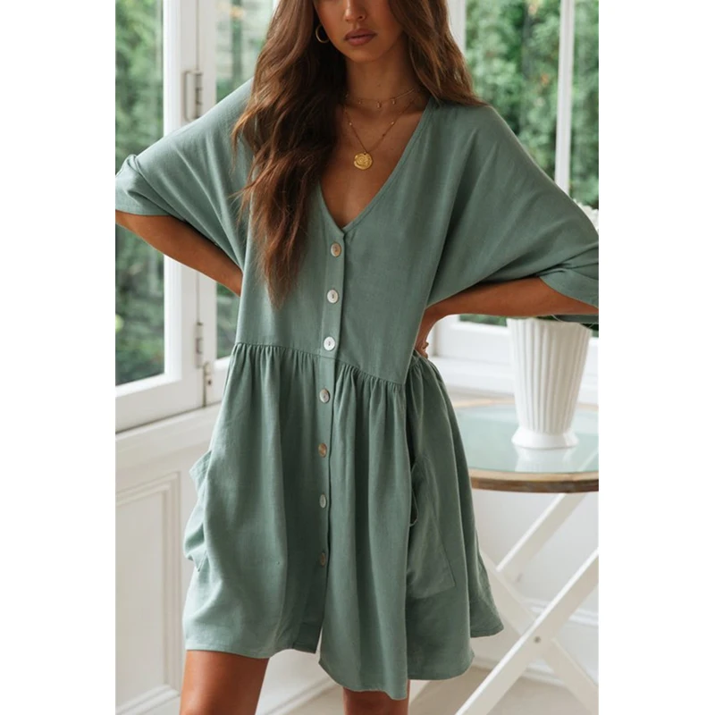 

Summer Solid Beach Dress 2019 New Loose Beachwear Cover Ups Tunics Women Kaftan Women Bikini Cover Up Robe De Plage Saida